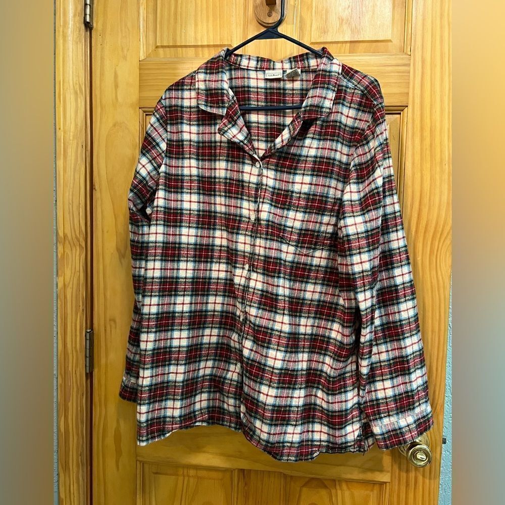L.L. Bean red and white plaid button down shirt size XL